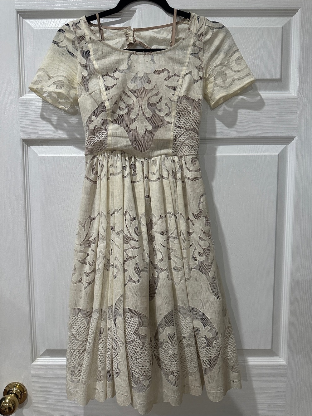 Plenty by Tracy Reese Cream Lace Overlay Fit-and-Flare Dress with Taupe slip